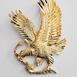 14K Solid Gold Hunting Eagle Pendant – Large Eagle & Snake Necklace, Luxury Wildlife Fine Jewelry for Men