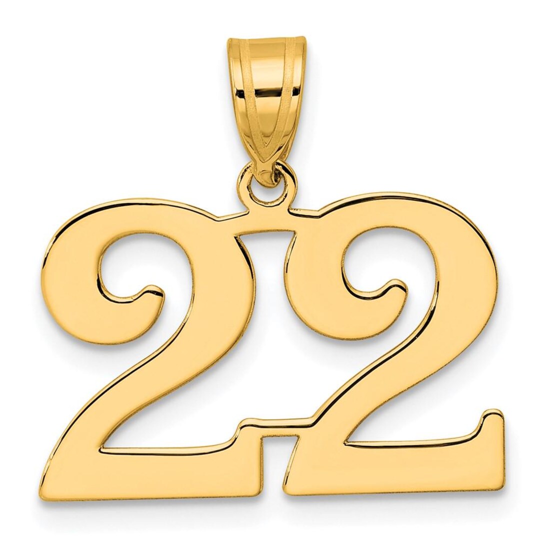 14K Gold Polished Number 22 Pendant - Solid Gold Lucky 22 Charm - Real ...