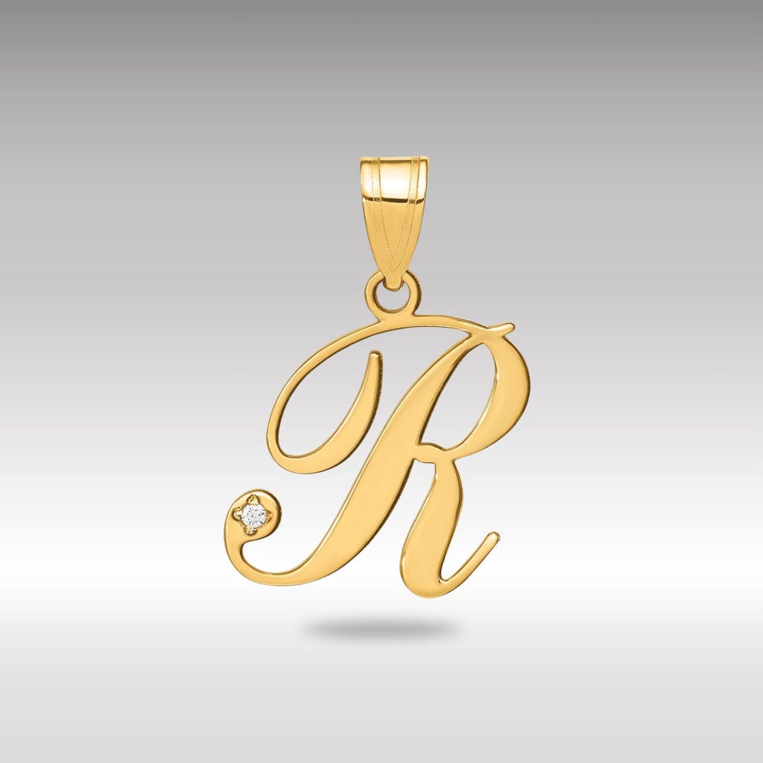 Diamond Letter R Cursive 14K Gold Diamond Initial Pendant: Cursive Letter
