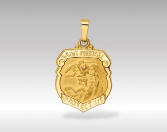 14K Gelbgold St. Michael Medaille Anhänger Halskette: Erzengel Schutz Charm
