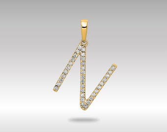 14k Gold Diamond Letter "N" Initial Pendant Necklace – Gold Initial Necklace – Real Diamond "N" Charm – Perfect Gift for Her