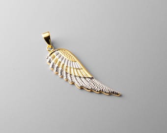 14k gouden engelenvleugelhanger bedel - geelgoud en witgouden engelenvleugelketting bedel
