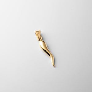 14K Gold Medium 3D Solid Italian Horn Charm Necklace - Sleek Protective Amulet Italian Horn Pendant - Elegant Good Luck Jewelry Piece