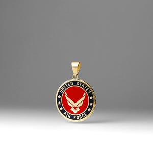 14K Gold US Air Force Double Sided Round Pendant with Iconic Wing Emblem - Patriotic Military Jewelry - Airman’s Pride Gift
