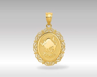 Collar con colgante del zodiaco Tauro en oro de 14 quilates: joyería con un horóscopo ornamentado