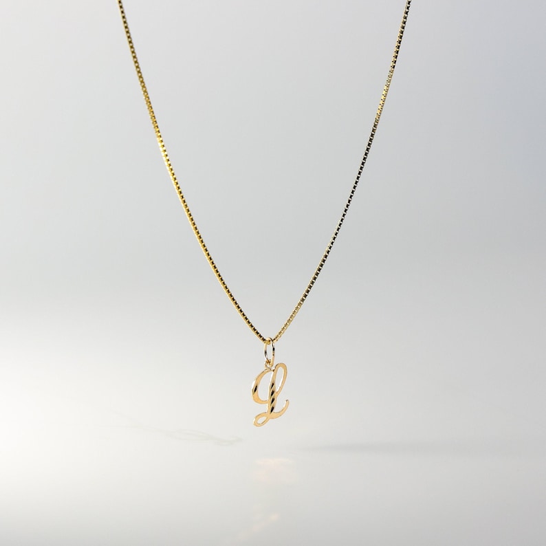 14k Gold "L" Initial Cursive Pendant Charm- Gold Initial "L" Necklace Charm Pendant Only