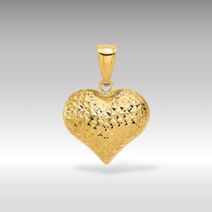 14K Gold Polished and Textured 3D Heart Pendant - Real Gold Love Necklace Charm