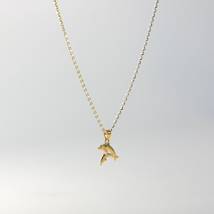 14K Solid Gold Two Dolphins Pendant Necklace – Elegant Ocean Wildlife Charm, Luxury Nautical Fine Jewelry