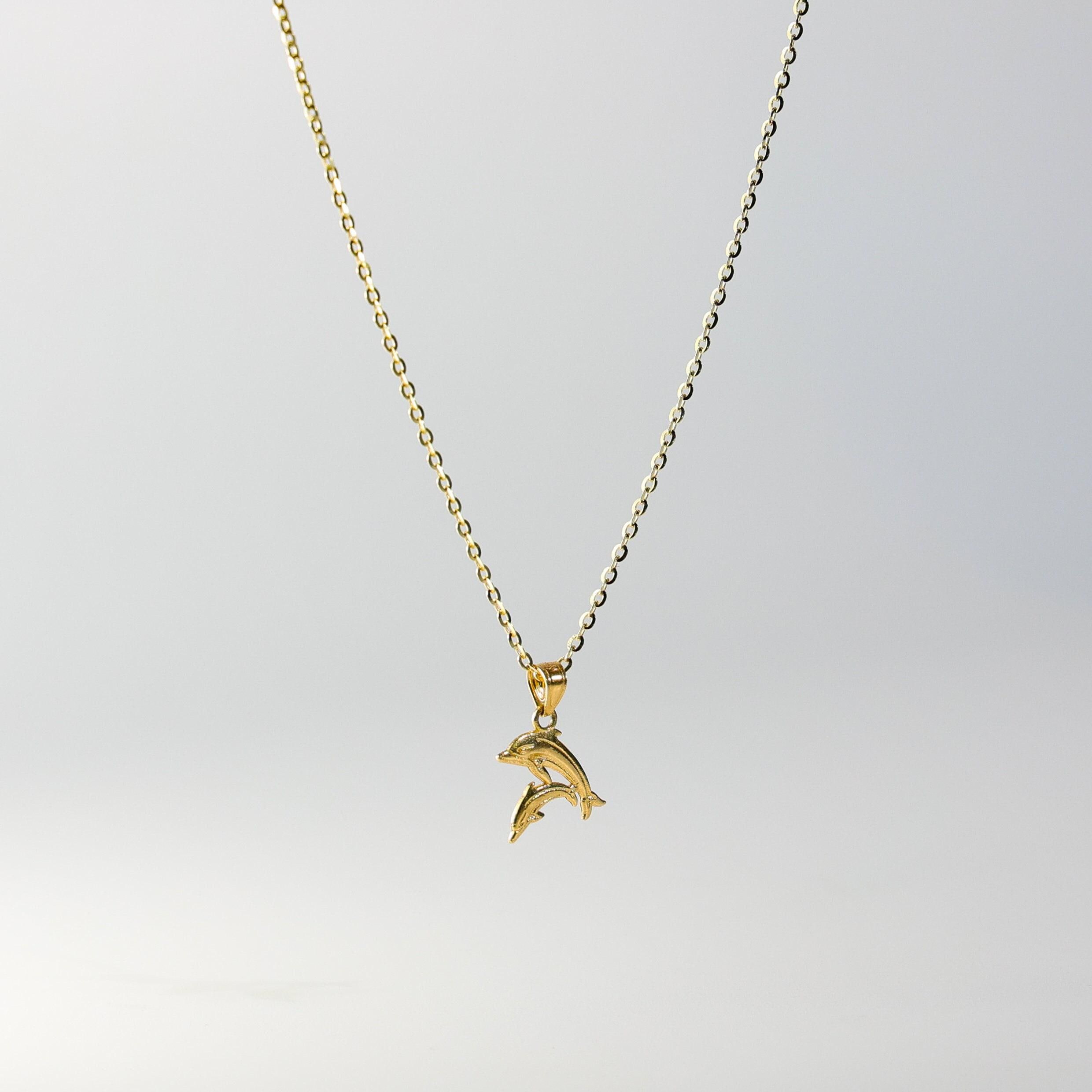 14K Solid Gold Two Dolphins Pendant Necklace – Elegant Ocean
