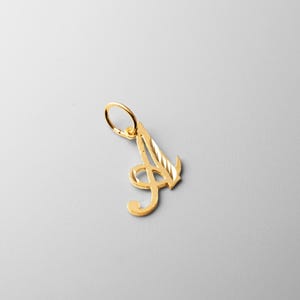 14k Gold &quot;A&quot; Initial Cursive Pendant Charm- Gold Initial &quot;A&quot; Necklace Charm