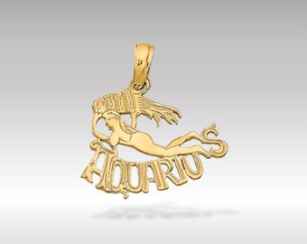 Collar con dije del zodiaco Acuario en oro de 14 quilates - Elegante colgante astrológico de portador de agua - Joyería fina del horóscopo - Regalo único del signo Acuario