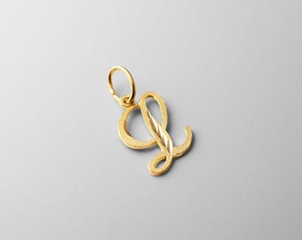 14k Gold "L" Initial Cursive Pendant Charm- Gold Initial "L" Necklace Charm