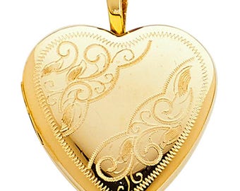 14k Gold Heart Locket Pendant Charm: Real Gold Medium Size