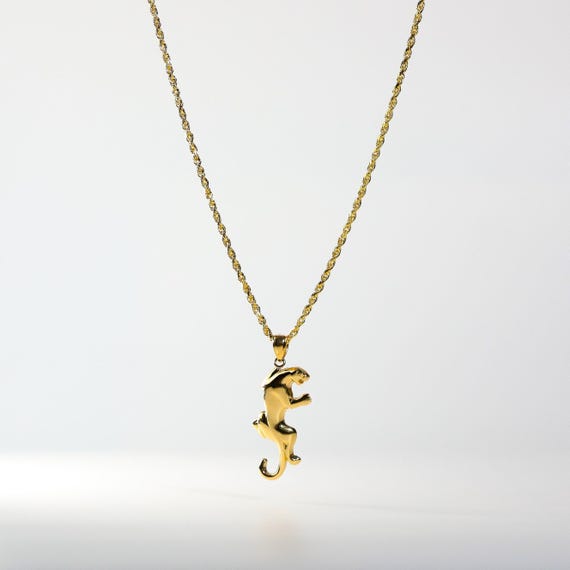 14K Solid Gold Puma Pendant – Elegant Panther Necklace, Luxury