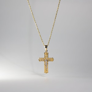 14k Gold Cross Pendant - Real Gold Jesus Crucifix Necklace Charm - Fine Gold Charm - Unique Spiritual Jewelry