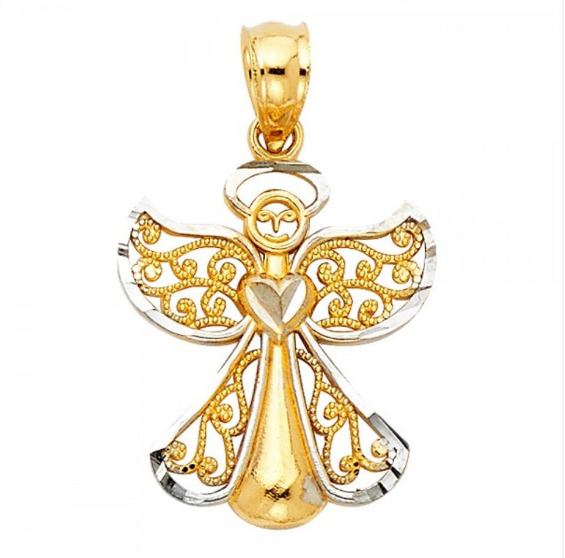 14k Real Gold Angel Pendant/charm Real 14k Gold Two Tones Etsy UK