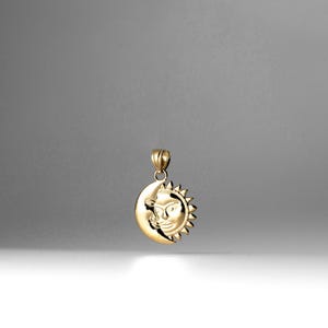 14k Gold Moon and Sun Pendant Charm- Real Gold Shiny Moon and Sun Necklace Charm