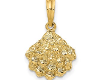 14K Gold Oyster Shell Pendant - Textured Gold Seashell Charm - Ocean Inspired Beach Jewelry