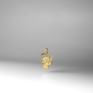 14K Massivgold Baby Bär mit Herzanhänger - Zierliche Goldbär-Halskette, Luxus-Schmuckgeschenk