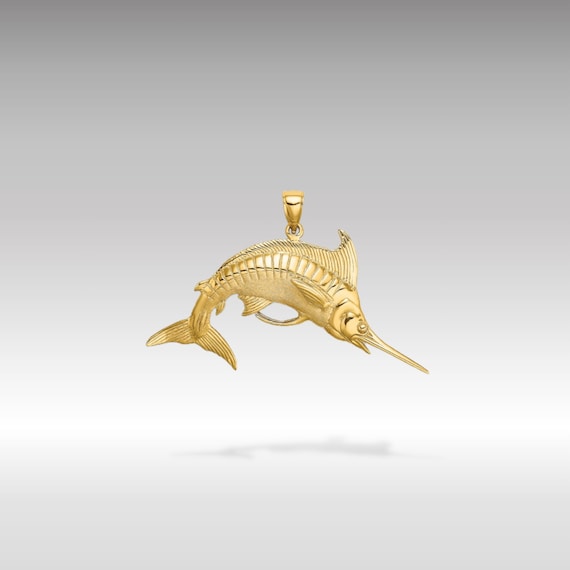 14K Gold 3D Polished satin Blue Marlin Pendant Real Gold Aquatic Fish Angler s Necklace Charm Real Gold Blue Marlin Pendant Etsy Canada