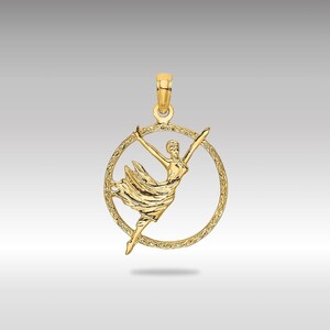 14K Gold Tänzerin im Kreis Anhänger Halskette - Eleganter Ballerina Schmuck, Einzigartiges Tanz Liebhaber Geschenk, Künstlerischer Anhänger
