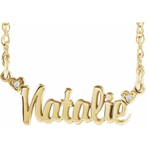 14K Gold Small Custom Nameplate Necklace With .01 CTW Natural Diamond -  Script Font Gold Personalized Nameplate Jewelry