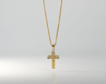 Dije colgante de cruz de crucifijo de oro de 14 quilates - Dije de collar de cruz de crucifijo de oro auténtico con corte de diamante