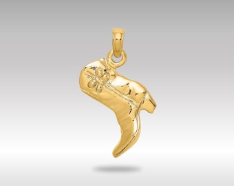 Colgante de bota de vaquero en oro de 14 quilates: dije occidental en 3D