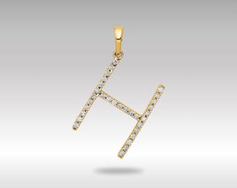 14k Gold Diamond Letter "H" Initial Pendant Necklace – Gold Initial Necklace – Real Diamond "H" Charm – Perfect Gift for Her