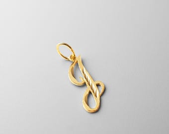 14k Gold "J" Initial Cursive Pendant Charm- Gold Initial "J" Necklace Charm