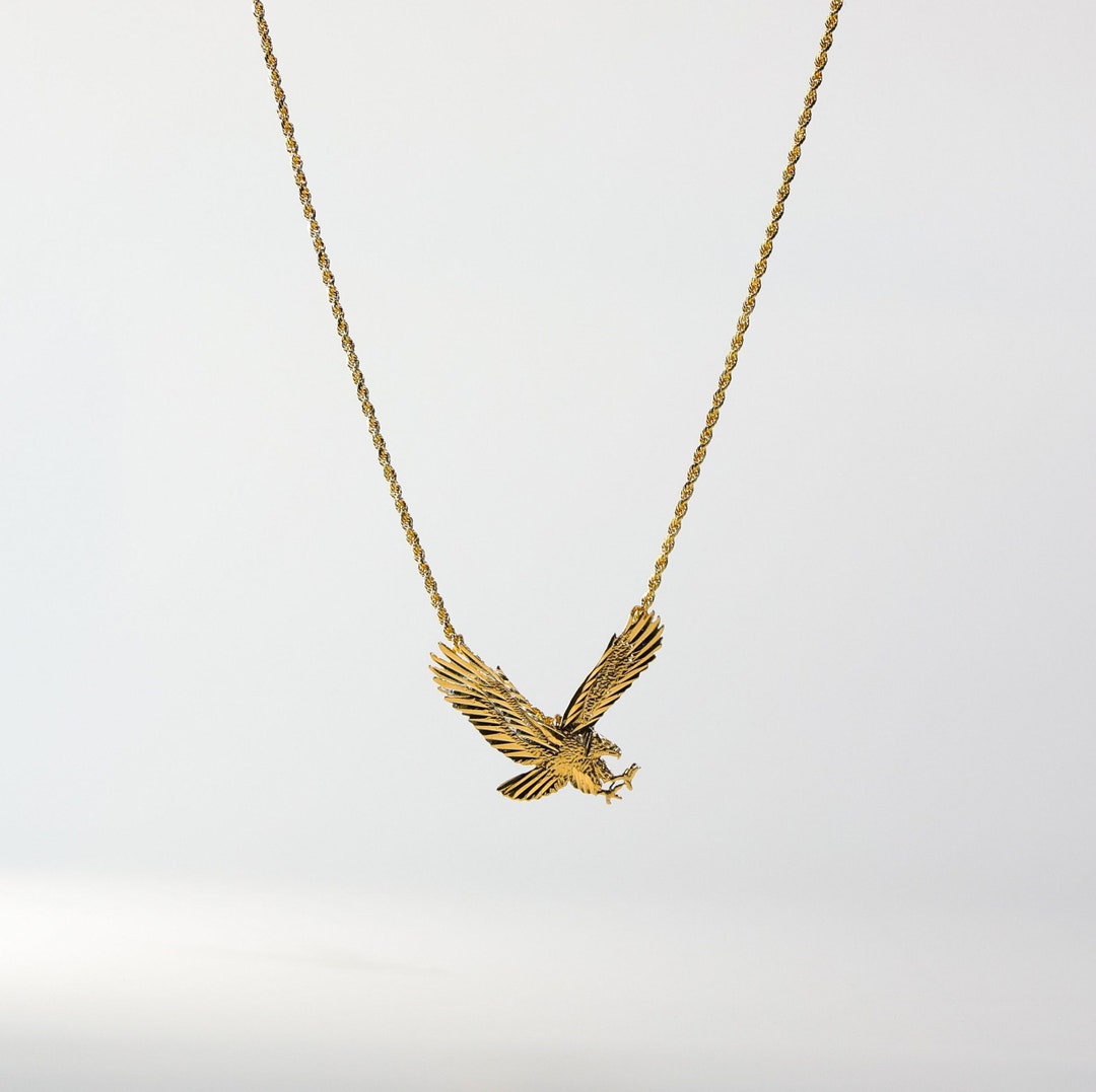 14k Gold Eagle Pendant Real Gold Medium Eagle Necklace Charm Gold Eagle