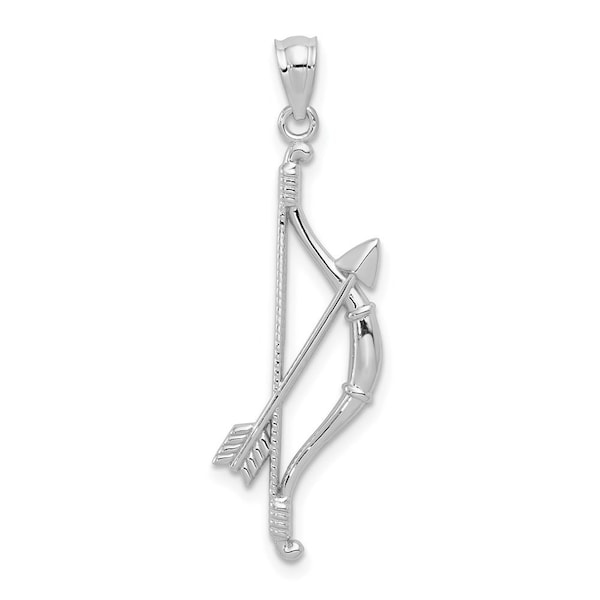 14K White Gold Bow and Arrow Pendant - Polished Textured Archery Pendant for Arrow and Archer Enthusiasts