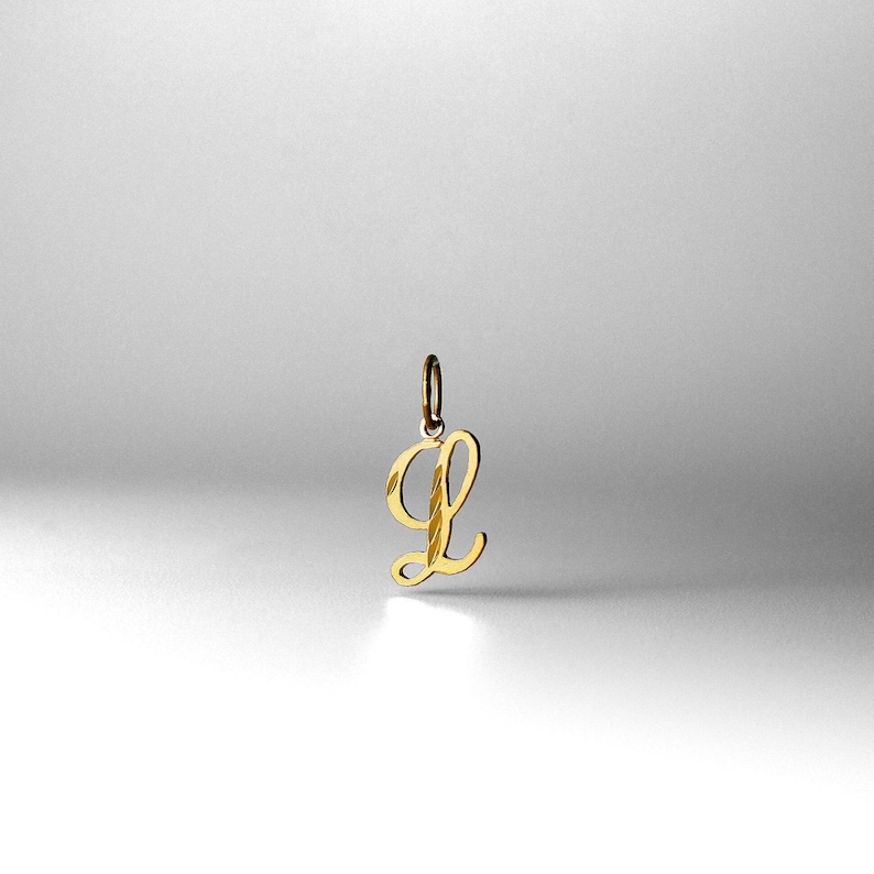 14k Gold "L" Initial Cursive Pendant Charm- Gold Initial "L" Necklace Charm image 3