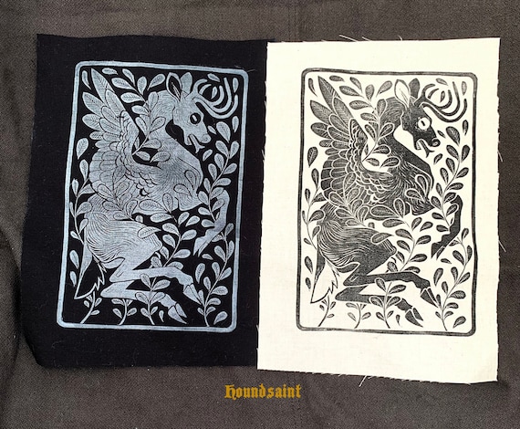 Blockprint Patch: Heraldic Deer Peryton | Etsy