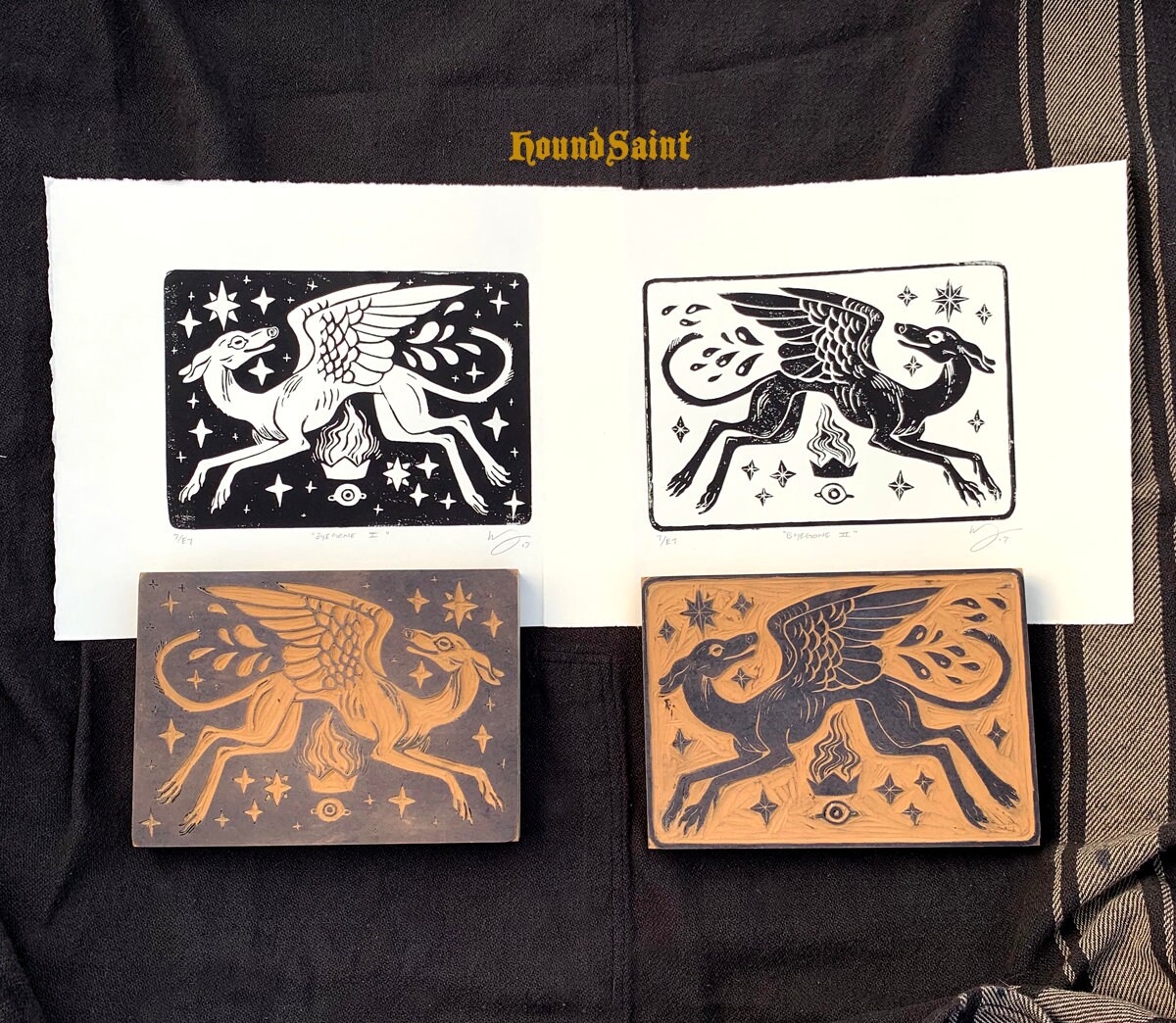 Linocut Print PAIR: Byegone Greyhound Print | Etsy