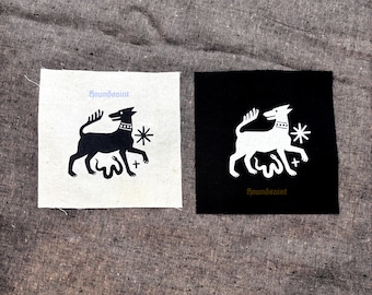 Blockprint Patch: Silhouette Dog and Snake