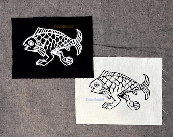 Blockprint Patch: Medieval Marginalia Running Fish