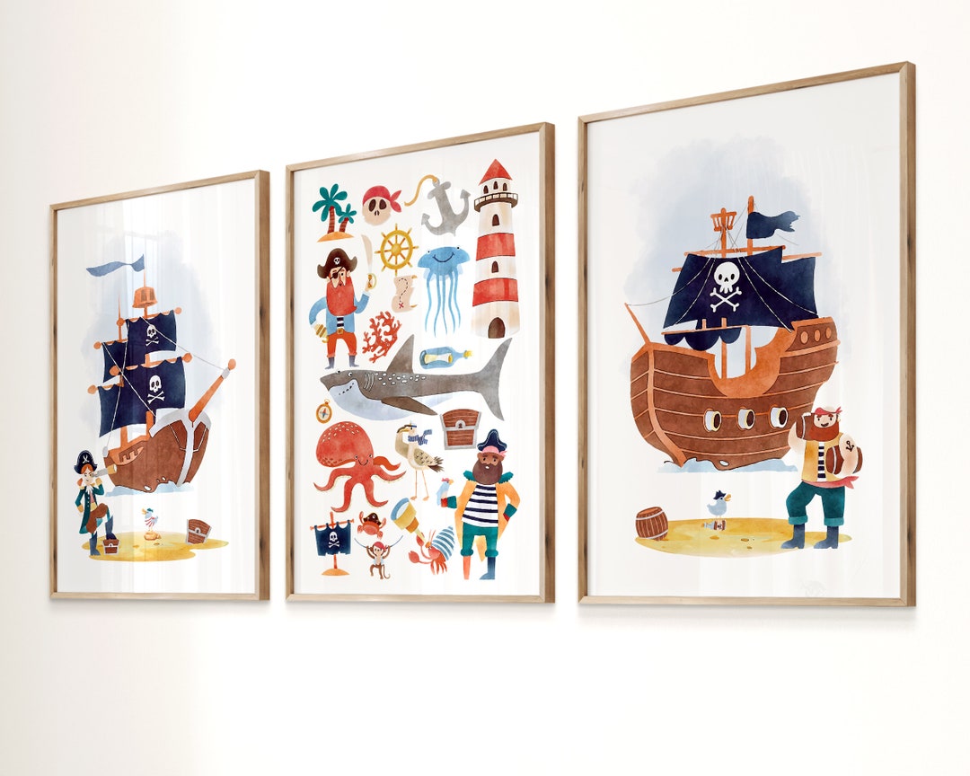 PIRATES Set Of 3 Nursery Decor PIRATE SHIP Wall Art Kids Room Decor pirates-set-of-3-nursery-decor-pirate-ship-wall-art-kids-room-decor