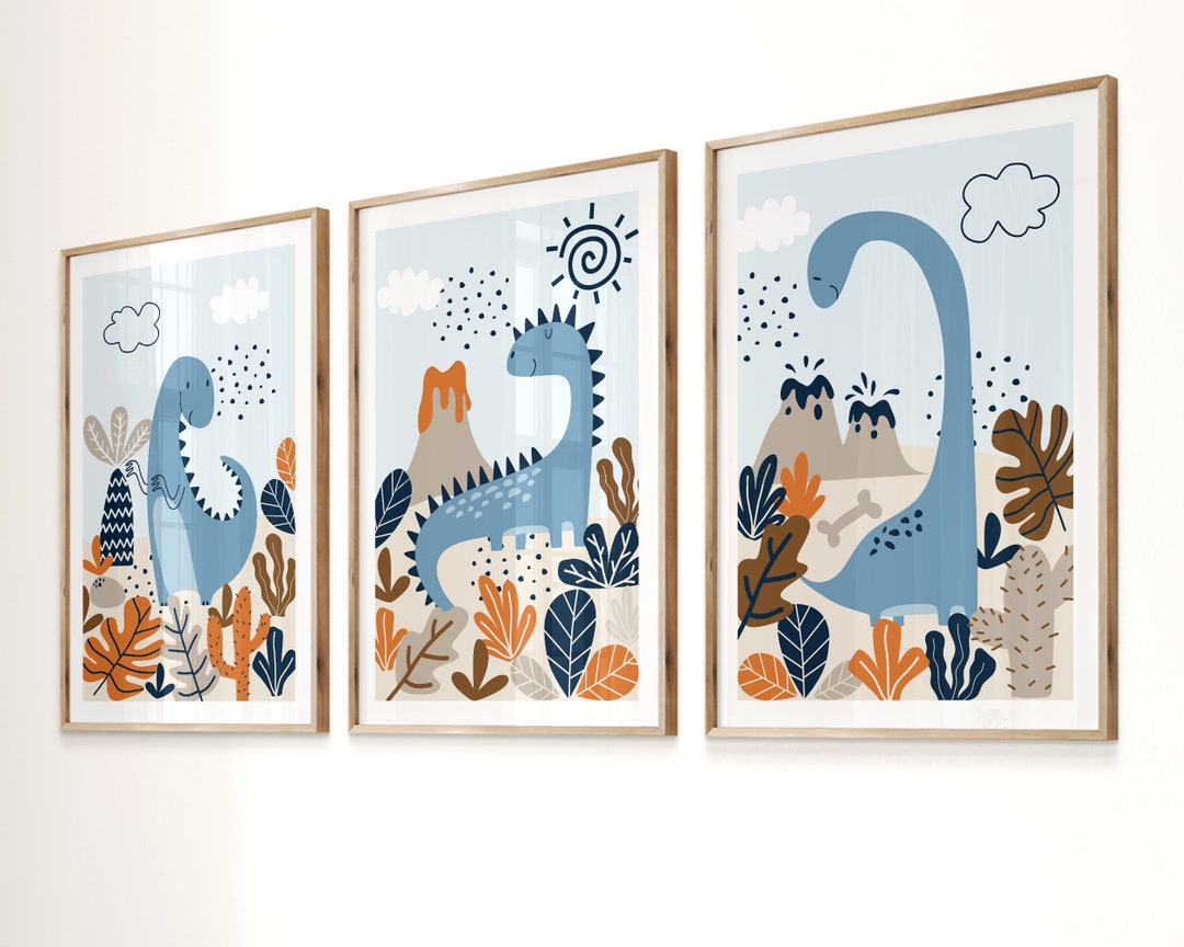 DINOSAURS Wall Art, Set of 3, Boys Room Dino Decor, Dinosaur Art Prints ...