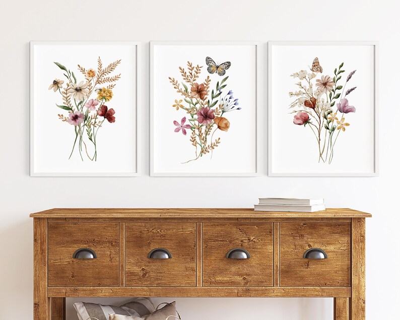 WATERCOLOR WILDFLOWER BOUQUETS Set of 3 Prints Watercolor - Etsy