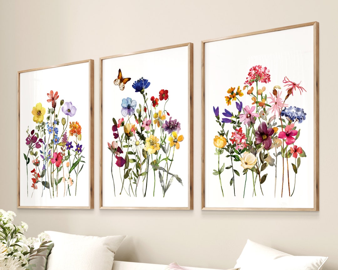 WATERCOLOR WILDFLOWER Wall Art, Set of 3 Prints, Watercolor Wall Art ...
