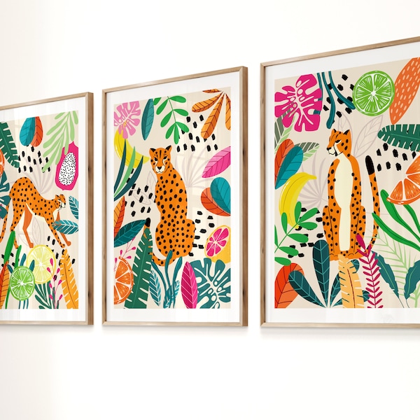 CHEETAH WALL ART prints, Set of 3, Safari Animals Art, Colorful Cheetah Decor, Leopard Art, Nursery art, Jungle Decor, Boho Art, Kids Room