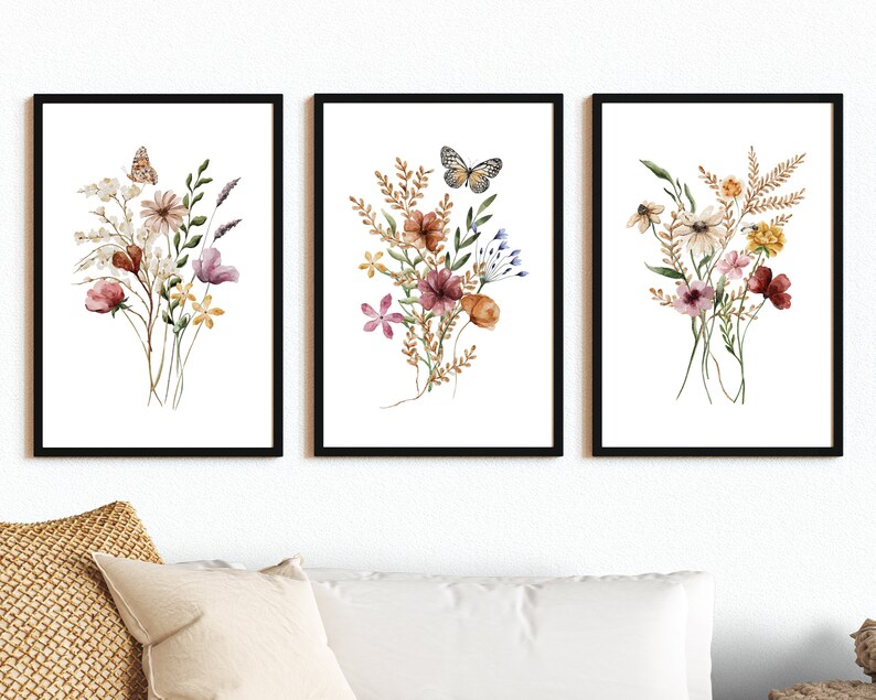 WATERCOLOR WILDFLOWER BOUQUETS Set of 3 Prints Watercolor - Etsy