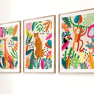 SAFARI WALL ART prints, Set of 3, Safari Animals Art, Colorful Safari Decor, Safari Nursery Prints, Abstract art, Nursery art, Playroom Art