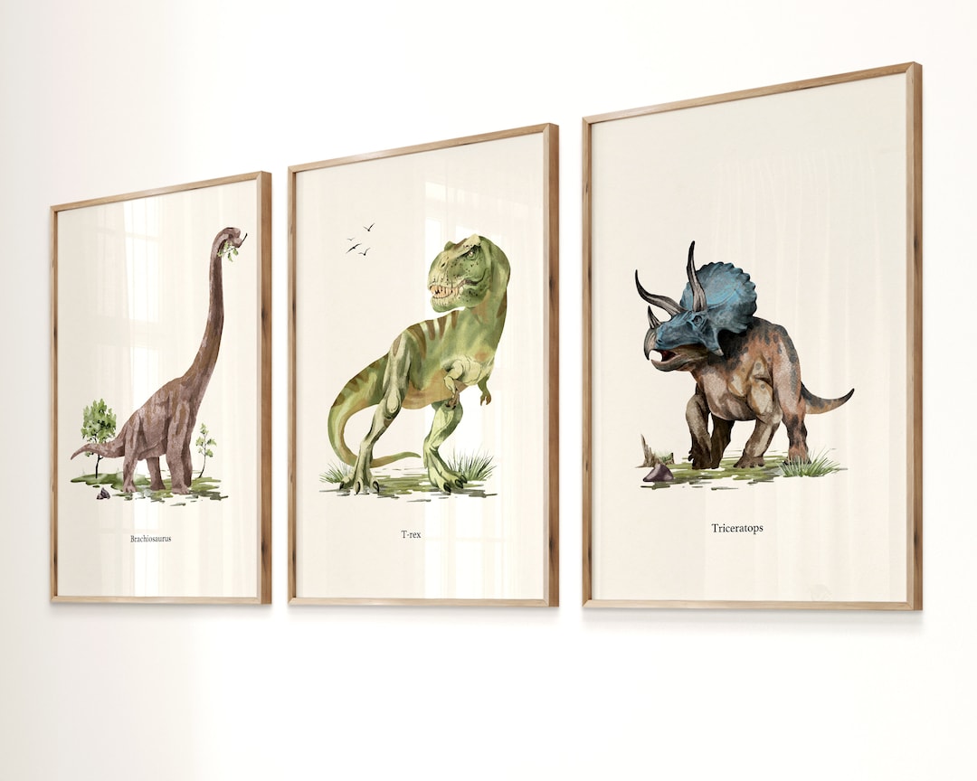DINOSAUR WALL ART, Set of 3, Boys Room Dino Poster, Dinosaur Art Prints ...