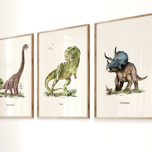 DINOSAUR WALL ART, Set of 3, Boys Room Dino poster, Dinosaur Art Prints, Nursery Room Decor, Baby Boy Nursery Wall Prints, Kids Room Art