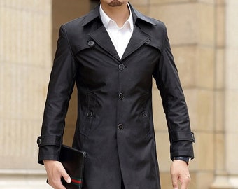 Bigbarry Mens Winter Outdoor Solid Two Button Fashion Outerwear Trench Coat Bigbarry Mens Winter Outdoor Solid Two Button Fashion Outerwear Trench Coat