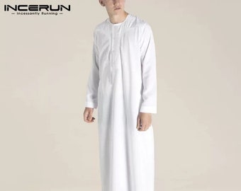Solid Color Islamic Arabic Kaftan O Neck Vintage Irregular Muslim Caftan Men Loose Streetwear Robes
