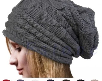 Unisex Women Men Knit Winter Warm Ski Crochet Slouch Hat Cap Beanie Oversized SA 