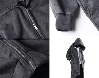 casual unisex long sleeve hooded zipper solid nazgul long coat